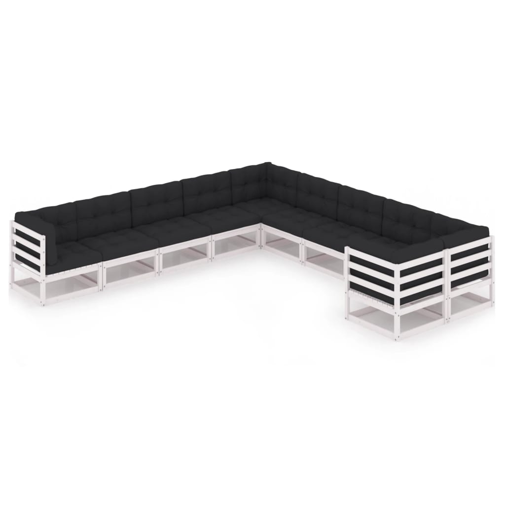 10-tlg. Garten-Lounge-Set mit Kissen Weiss Kiefer Massivholz